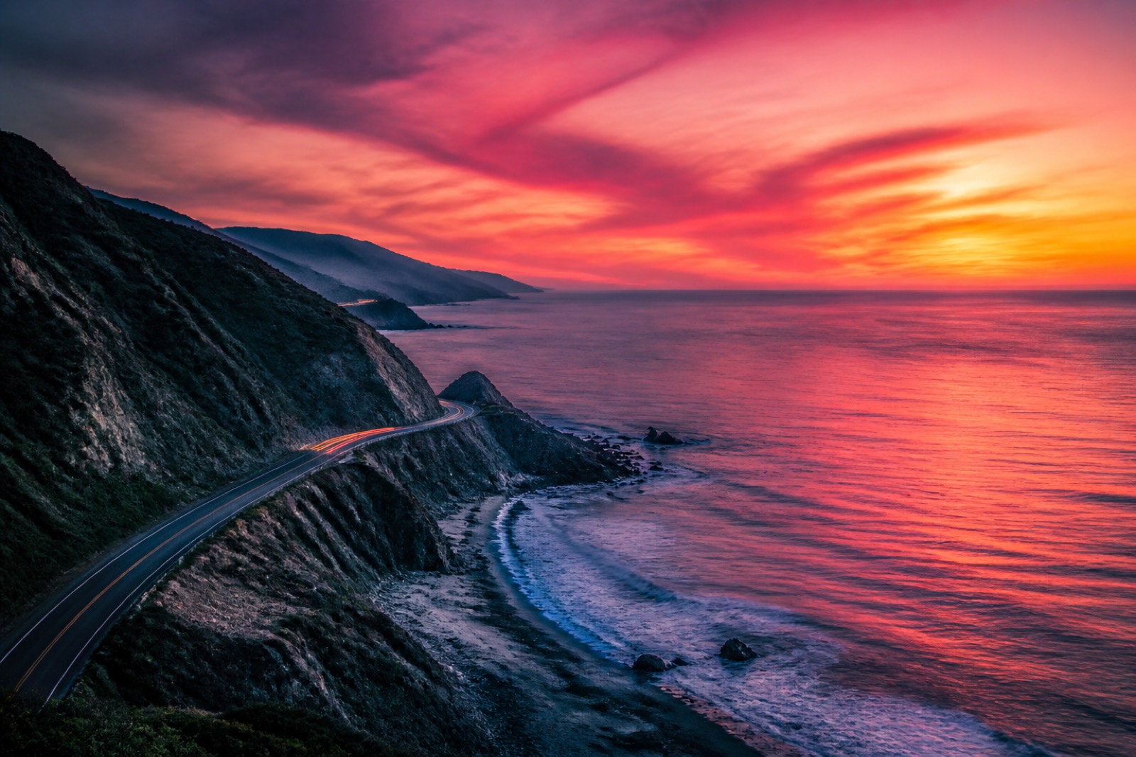 Coastal highway at dusk open on the canvas